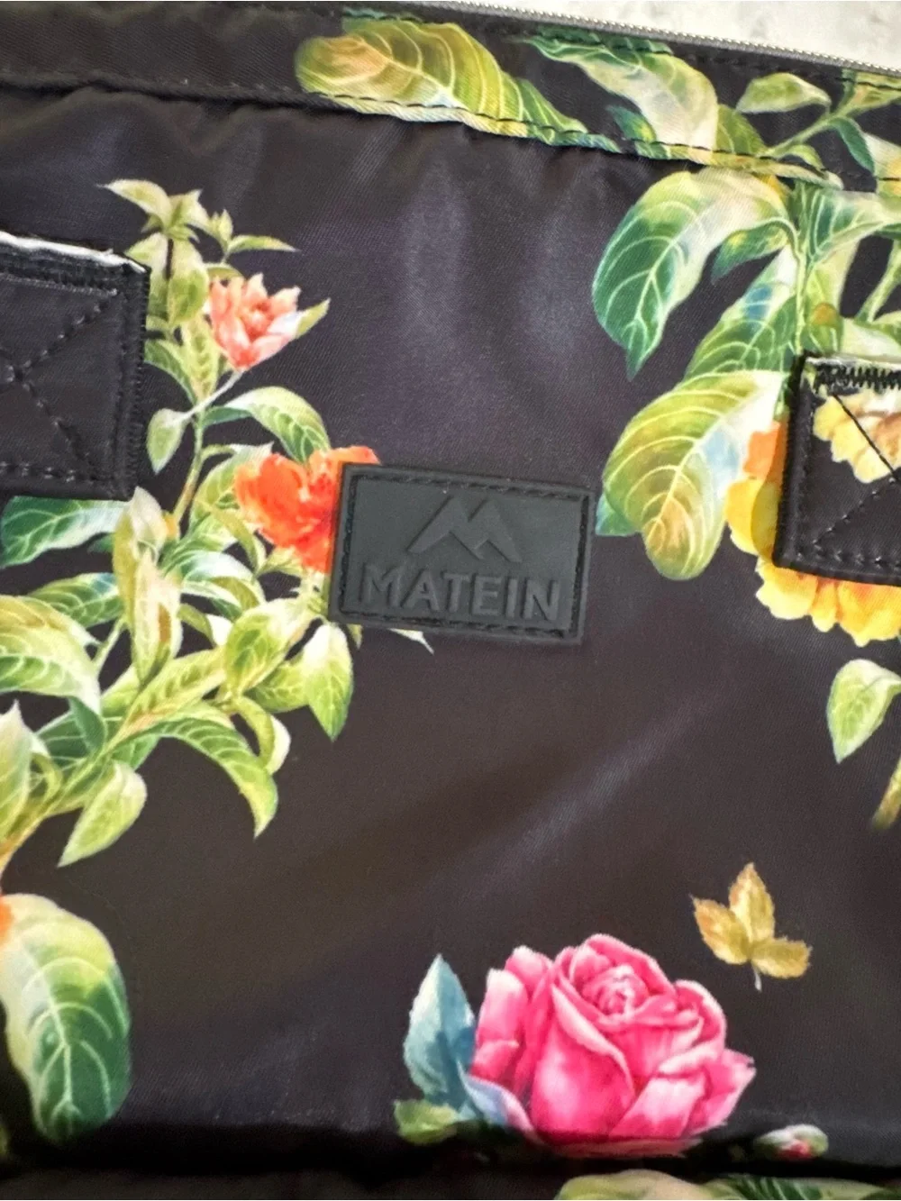 Matein Floral Print Black School Work Medium Size Backpack with Lunch Pocket